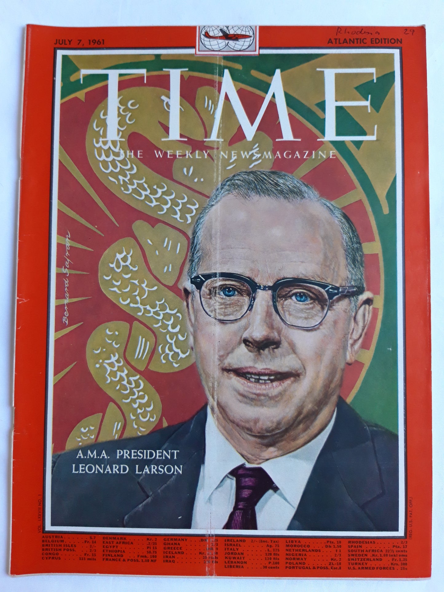 Time magazine A.M.A. President Leonard Larson 07.07.1961 Juli 1961