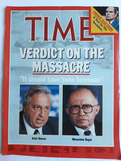 Time magazine Verdict on the Massacre French elections A Test for the Socialists 21.02.1983 Februar 1983