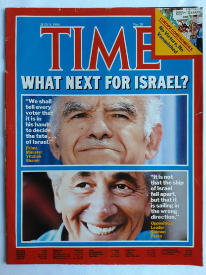 Time magazine What Next for Israel? Prime Minister Yitzhak Shamir Opposition Leader Shimon Peres Europe Compromises 09.07.1984 Juli 1984 No.28